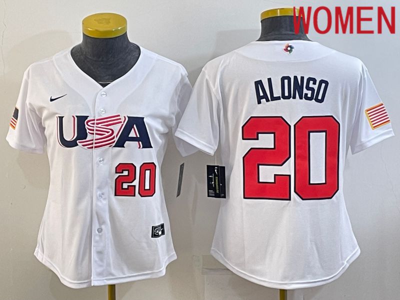 Women 2023 World Cub USA #20 Alonso White Nike MLB Jersey2->women mlb jersey->Women Jersey